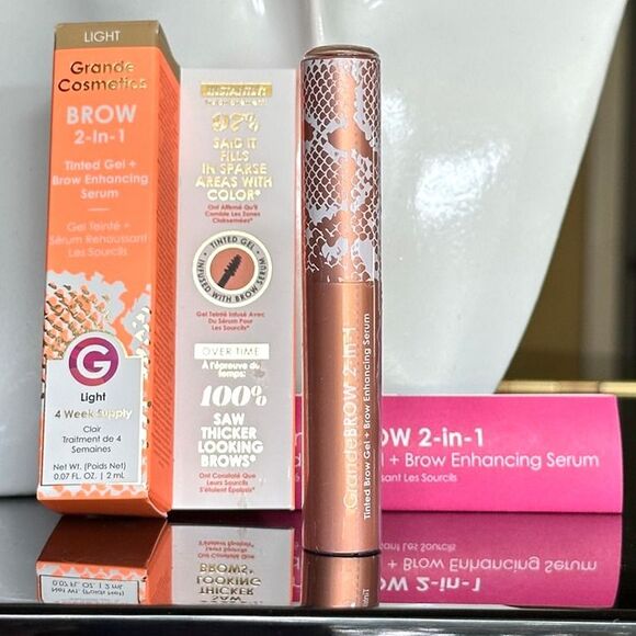 NIB GrandeBROW 2-In-1 Tinted Brow Gel + Brow Enhancing Serum Light Mini 4 Months - Picture 5 of 11